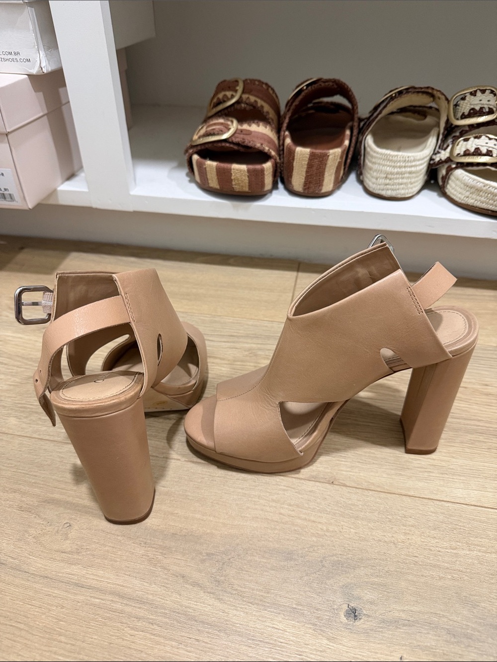 Gianni Bini Nude Tan Slingback Block Heel Sandals - Picture 3 of 7